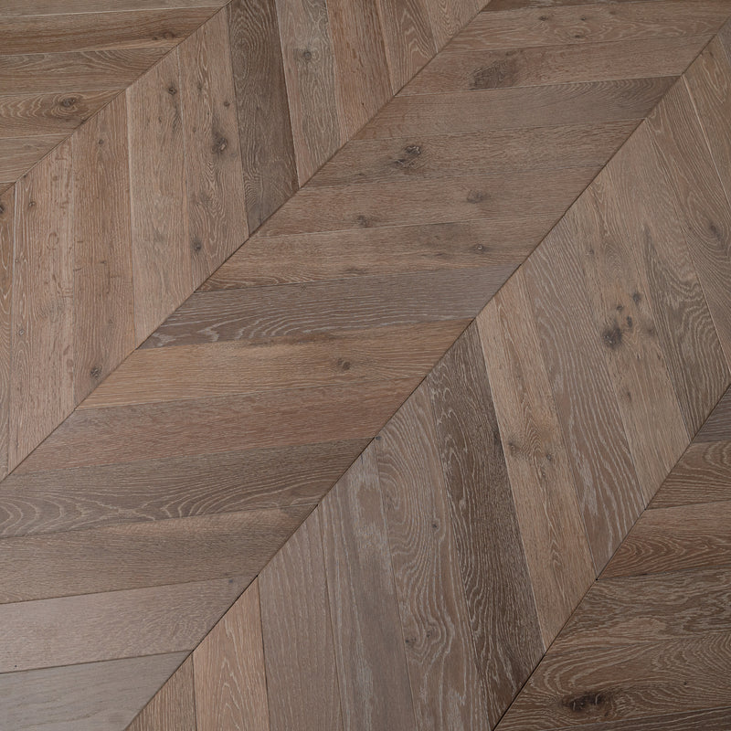 Chevron Engineered Classic  Oak  14mm x 90mm - Smoked Grey