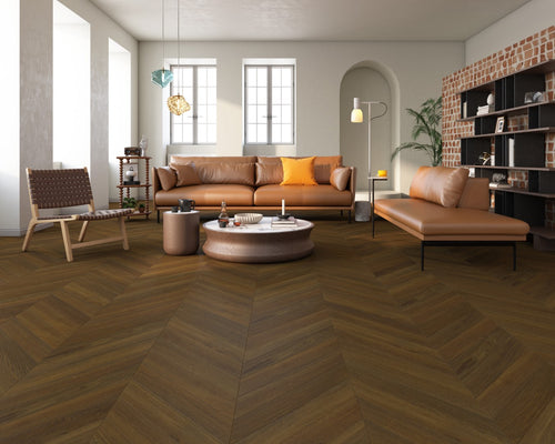 Chevron Engineered Classic Oak  14mm x 90mm - Dark Brown Oiled