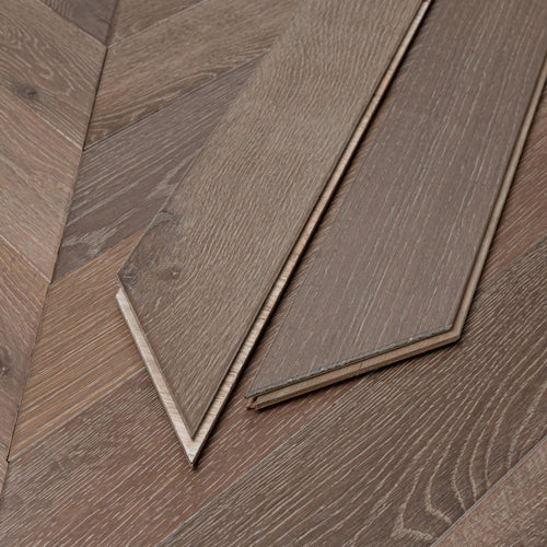 Chevron Engineered Classic  Oak  14mm x 90mm - Smoked Grey